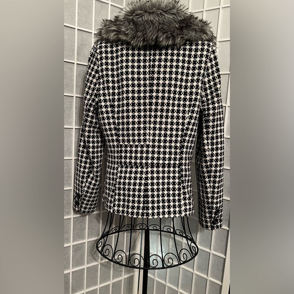 Women’s GAUCHA Tweed Checkered Fur Collar Coat Jacket - Picture 9 of 16